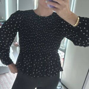 ZARA Medium Black Polka Dot Peplum Blouse